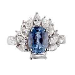GIA Certified 2.17 Carat Periwinkle Blue Sapphire Diamond Platinum Ring