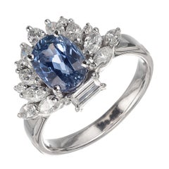 Retro GIA Certified 2.17 Carat Periwinkle Blue Sapphire Diamond Platinum Ring