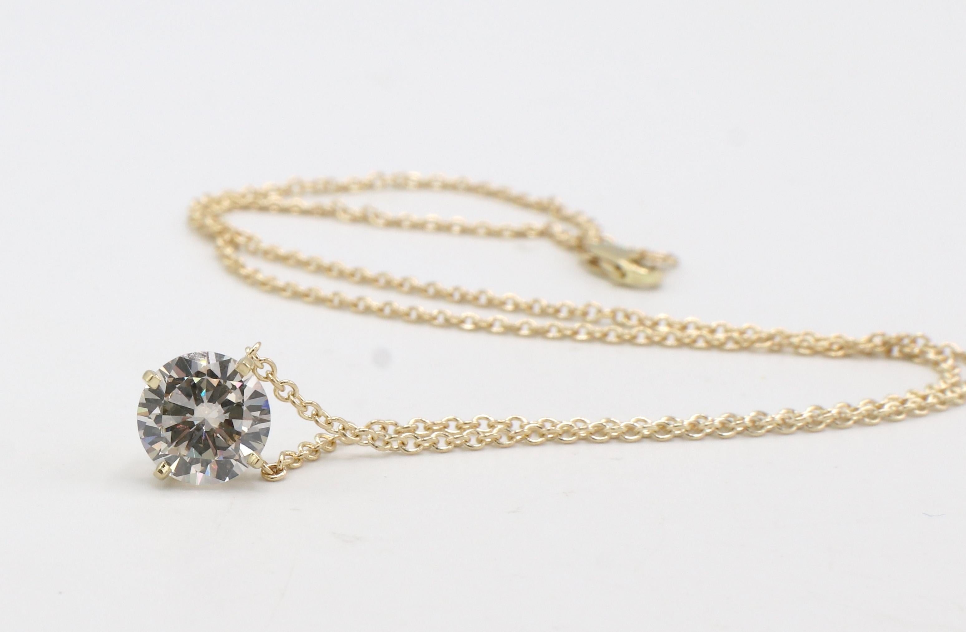 GIA-zertifizierte 2,17 Karat runde Diamant-Anhänger-Tropfen-Halskette Gelbgold (Moderne)