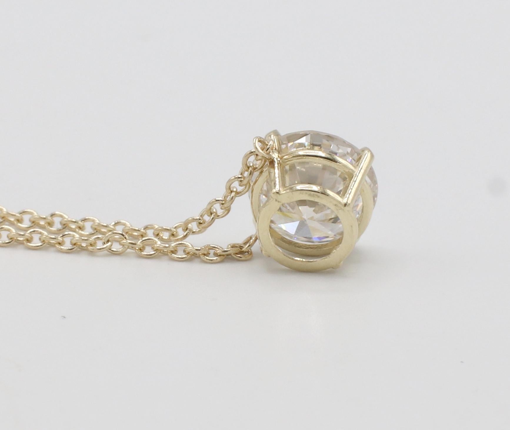 GIA-zertifizierte 2,17 Karat runde Diamant-Anhänger-Tropfen-Halskette Gelbgold (Rundschliff)