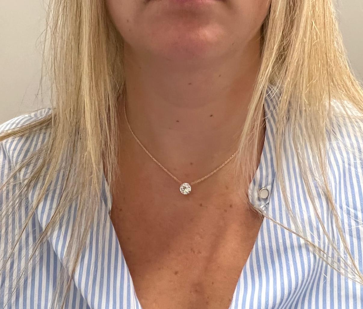 GIA-zertifizierte 2,17 Karat runde Diamant-Anhänger-Tropfen-Halskette Gelbgold Damen