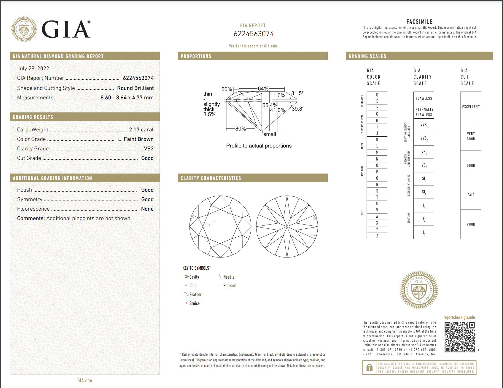 GIA-zertifizierte 2,17 Karat runde Diamant-Anhänger-Tropfen-Halskette Gelbgold 1