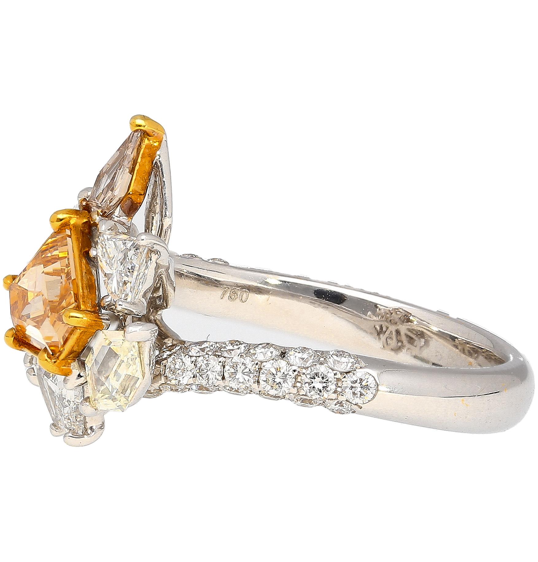 GIA Certified 2.17 Carat TW Fancy Intense Orange Shield Mixed Cut Diamond Ring For Sale 1