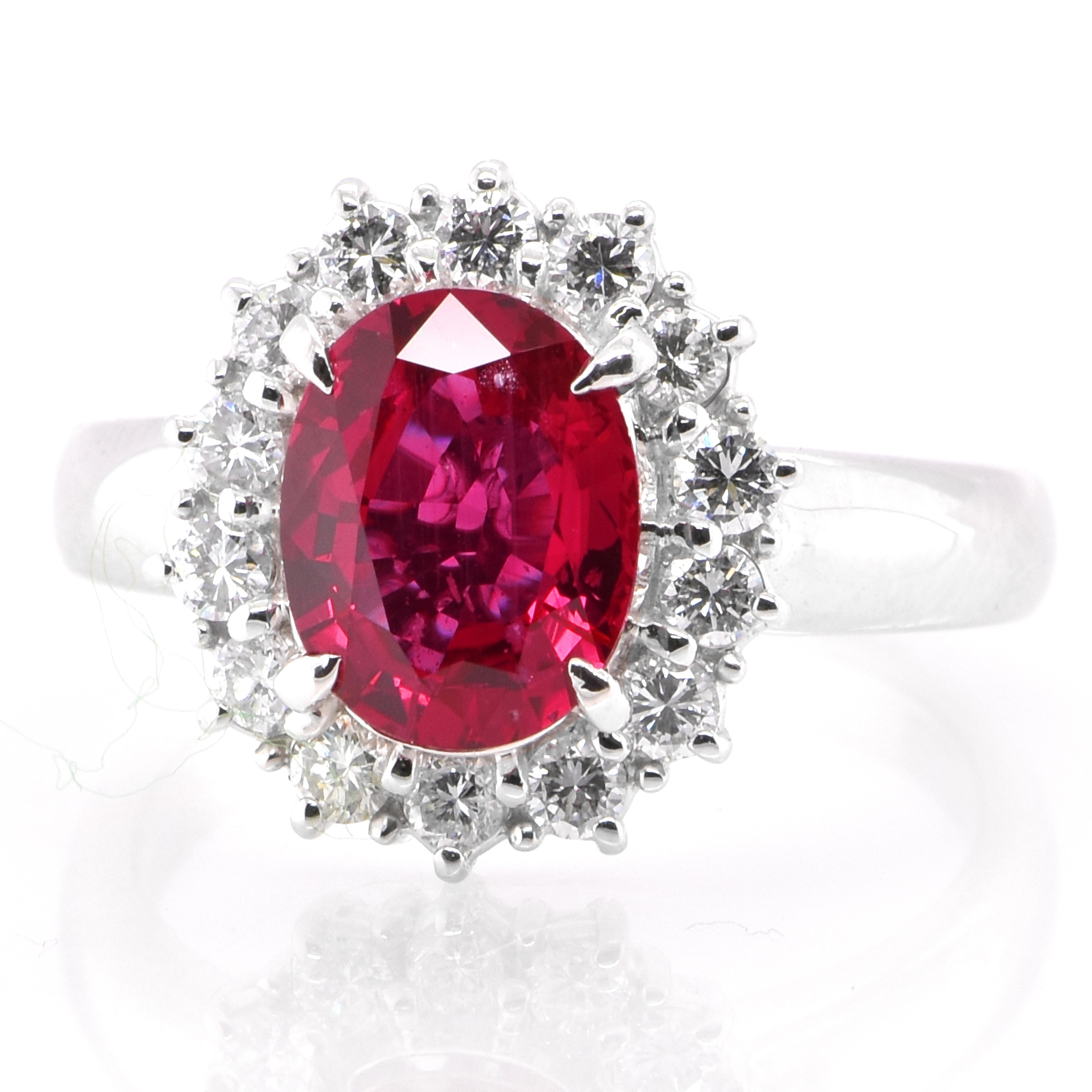 A beautiful ring set in Platinum featuring a GIA Certified 2.17 Carat Natural Untreated, Mozambique Ruby and 0.47 Carat Diamonds. Rubies are referred to as 