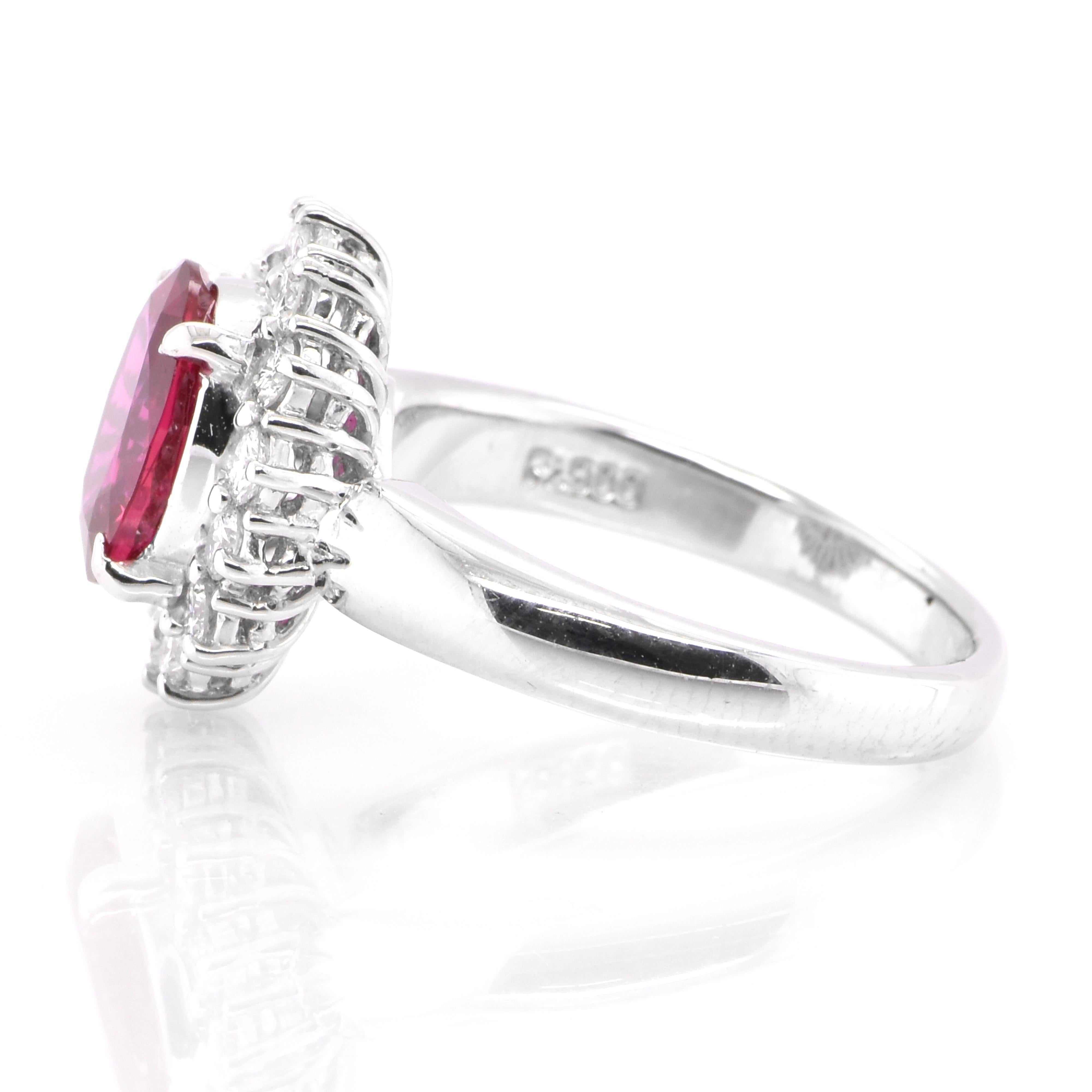 Oval Cut GIA Certified 2.17 Carat Unheated, African Ruby & Diamond Ring Set in Platinum For Sale