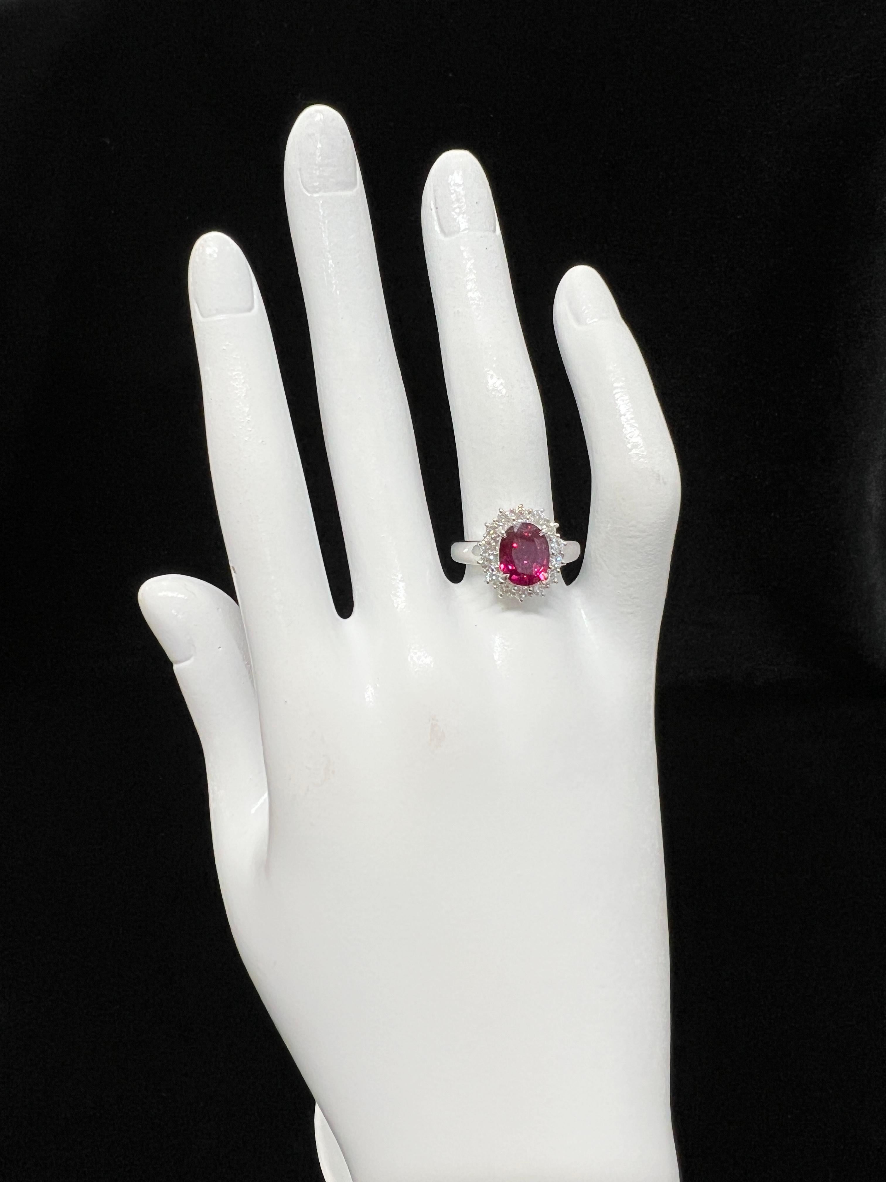 GIA Certified 2.17 Carat Unheated, African Ruby & Diamond Ring Set in Platinum For Sale 1