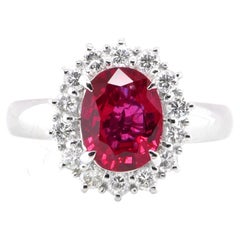 GIA Certified 2.17 Carat Unheated, African Ruby & Diamond Ring Set in Platinum