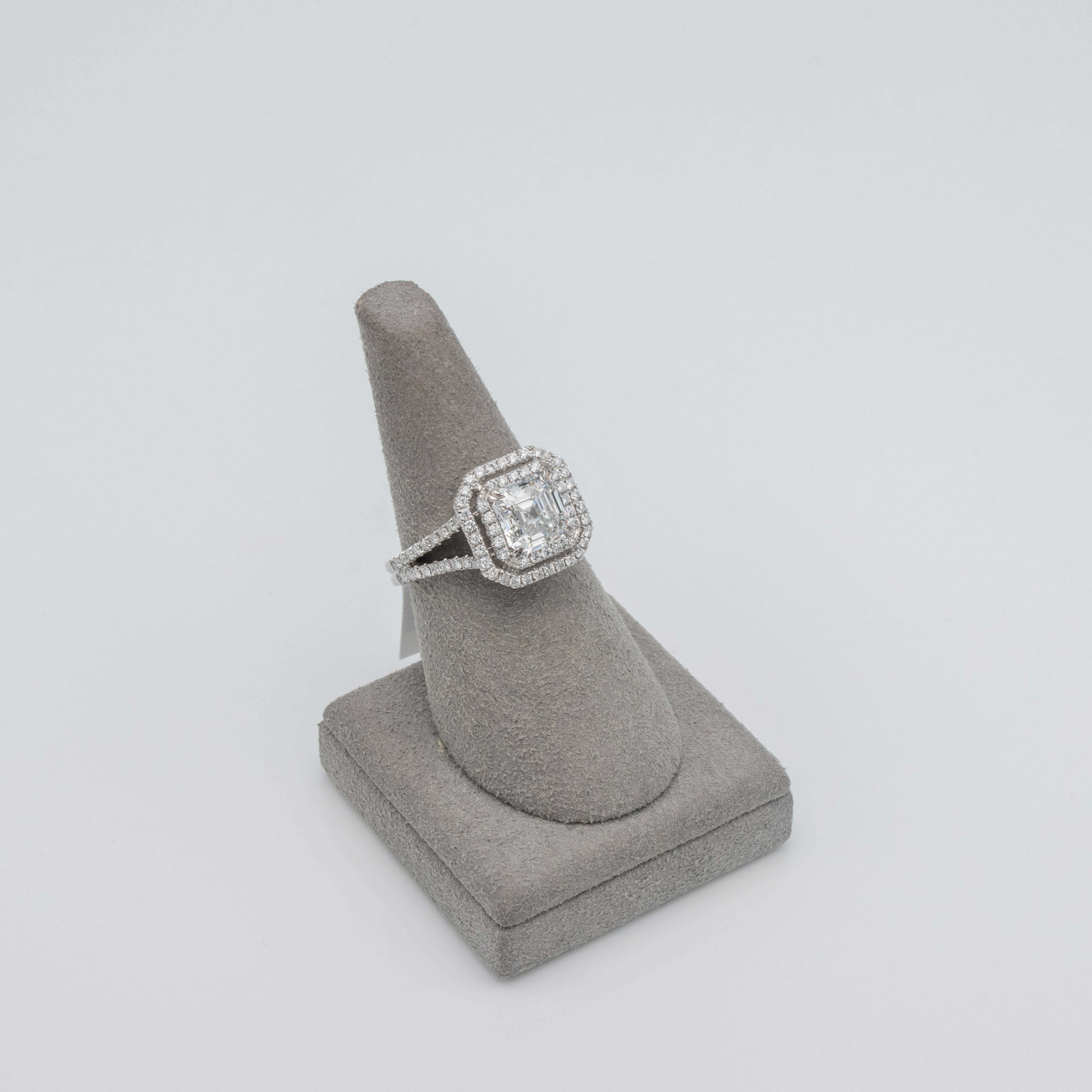 Anello di fidanzamento a doppio anello con diamante taglio Asscher certificato GIA da 2,18 carati in vendita 2