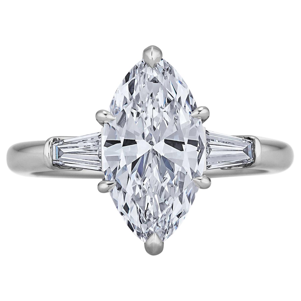 2.18 Carat Marquise Brilliant Cut Diamond Platinum Ring