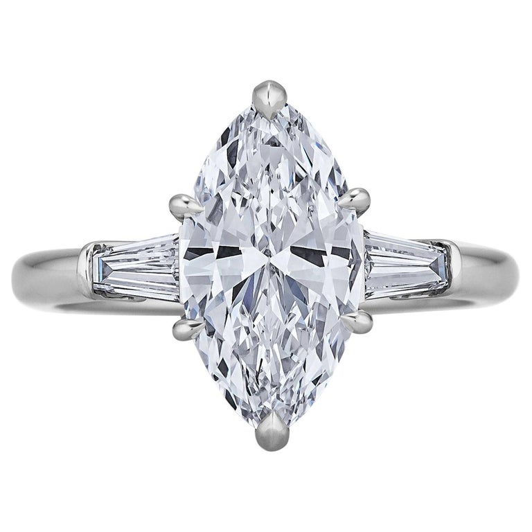 2.18 Carat Marquise Brilliant Cut Diamond Platinum Ring For Sale