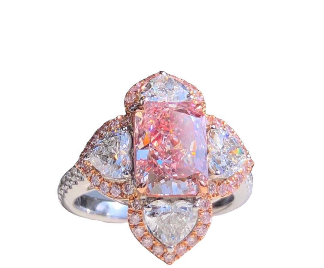 Art Deco GIA Certified 2.18 Carat Rose Radiant Diamond Cocktail Ring For Sale