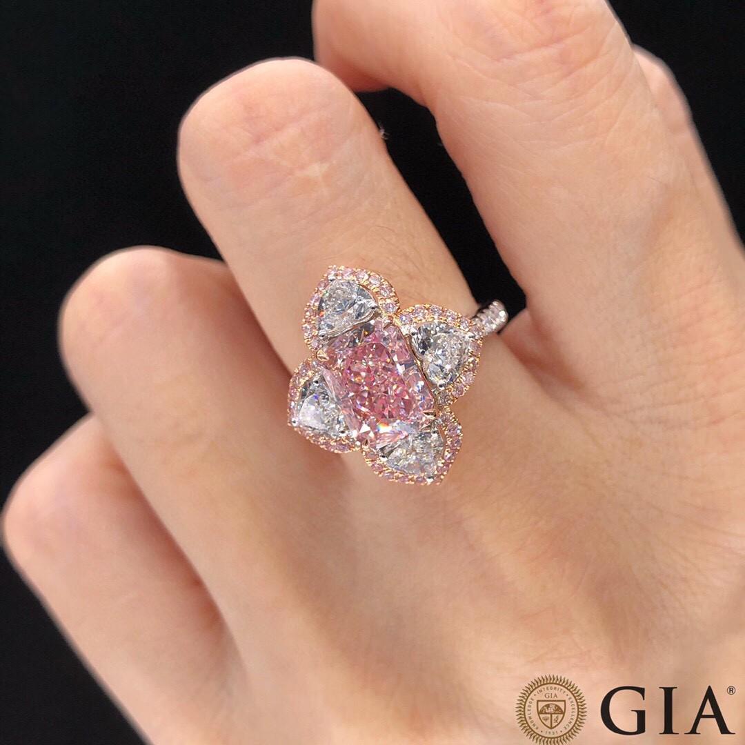 Radiant Cut GIA Certified 2.18 Carat Rose Radiant Diamond Cocktail Ring For Sale
