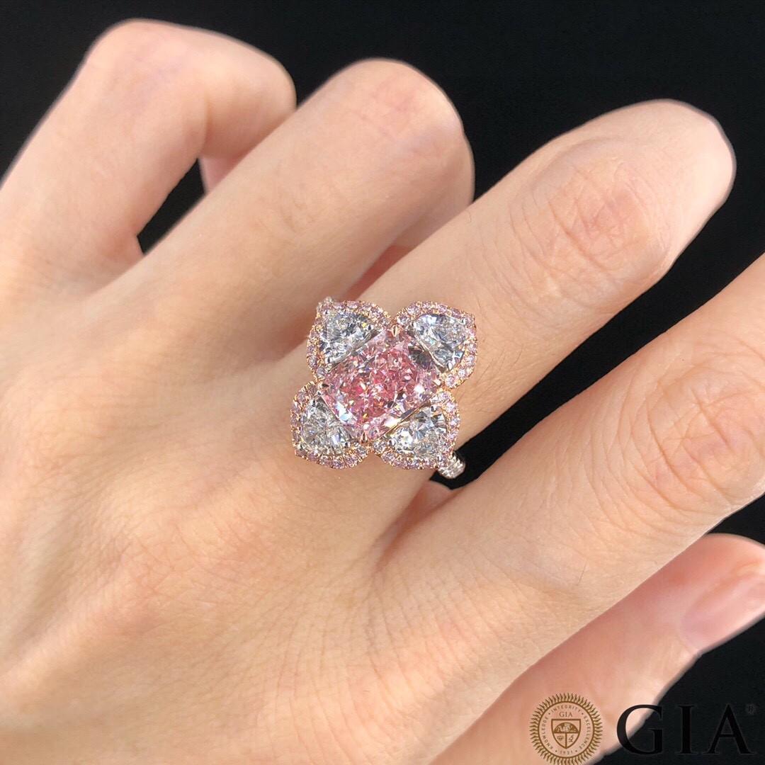 Women's GIA Certified 2.18 Carat Rose Radiant Diamond Cocktail Ring For Sale