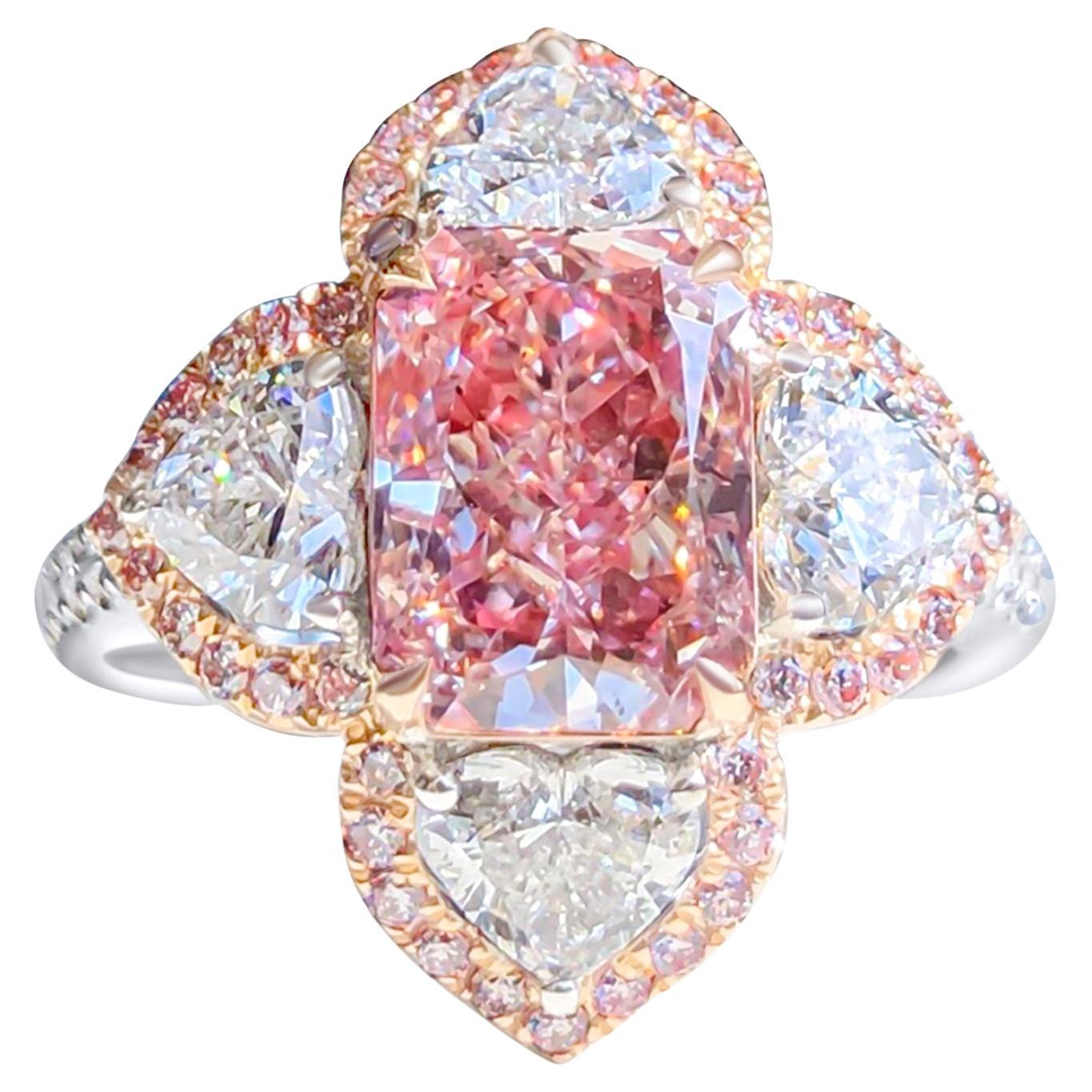 GIA Certified 2.18 Carat Rose Radiant Diamond Cocktail Ring For Sale
