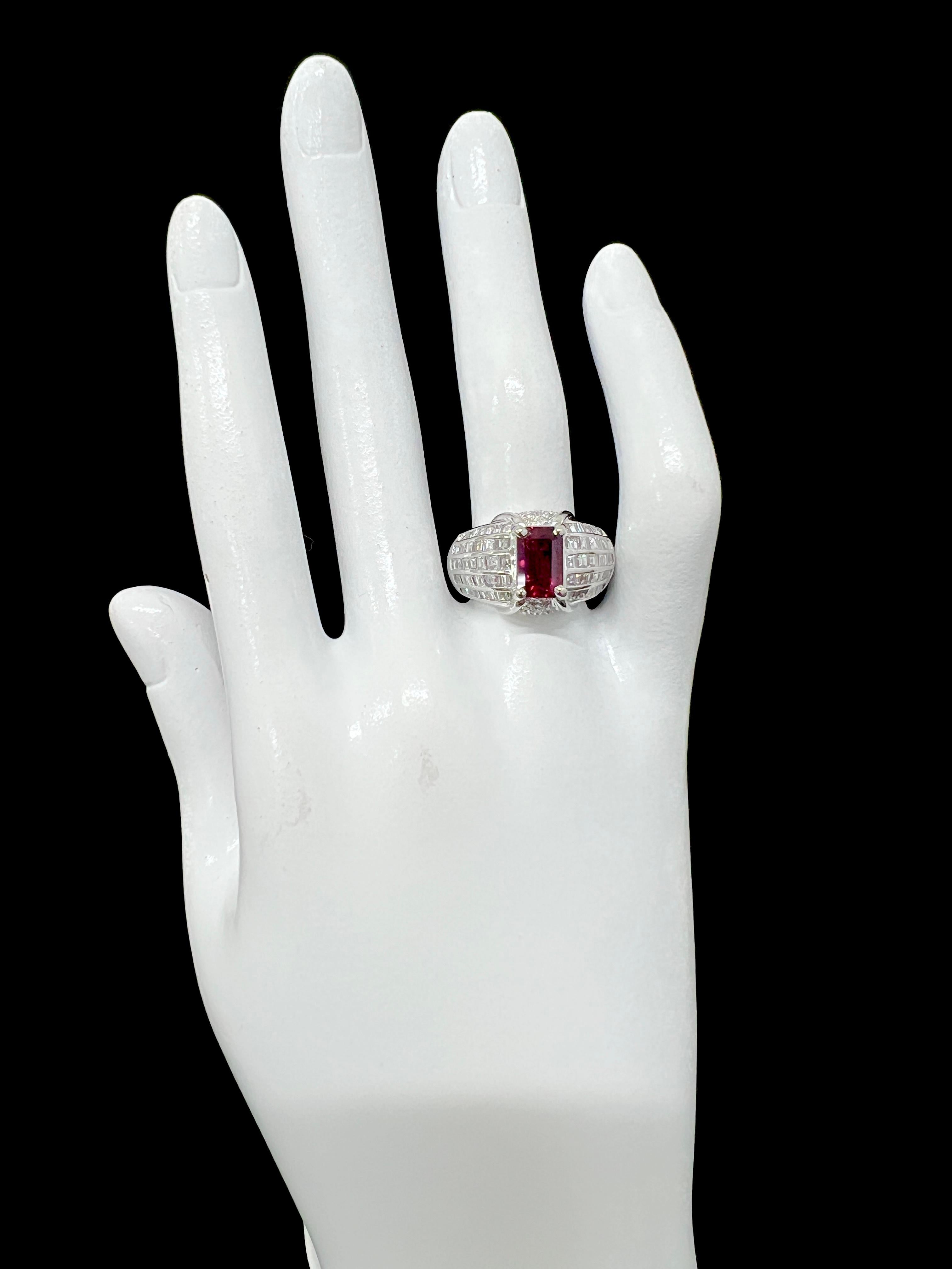 Octagon Cut GIA Certified 2.18 Carat Siam 'Thailand' Ruby and Diamond Set in Platinum For Sale