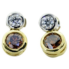 GIA certified 2.18 Carats Chocolate and White Diamond Earrings