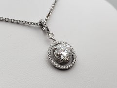 GIA Certified 2.18 CT Dancing Diamond Halo Pendant 18K White Gold Necklace