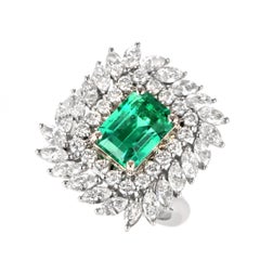 GIA Certified 2.18 ct Natural Colombian Emerald & Diamond Ring Made in Platinum