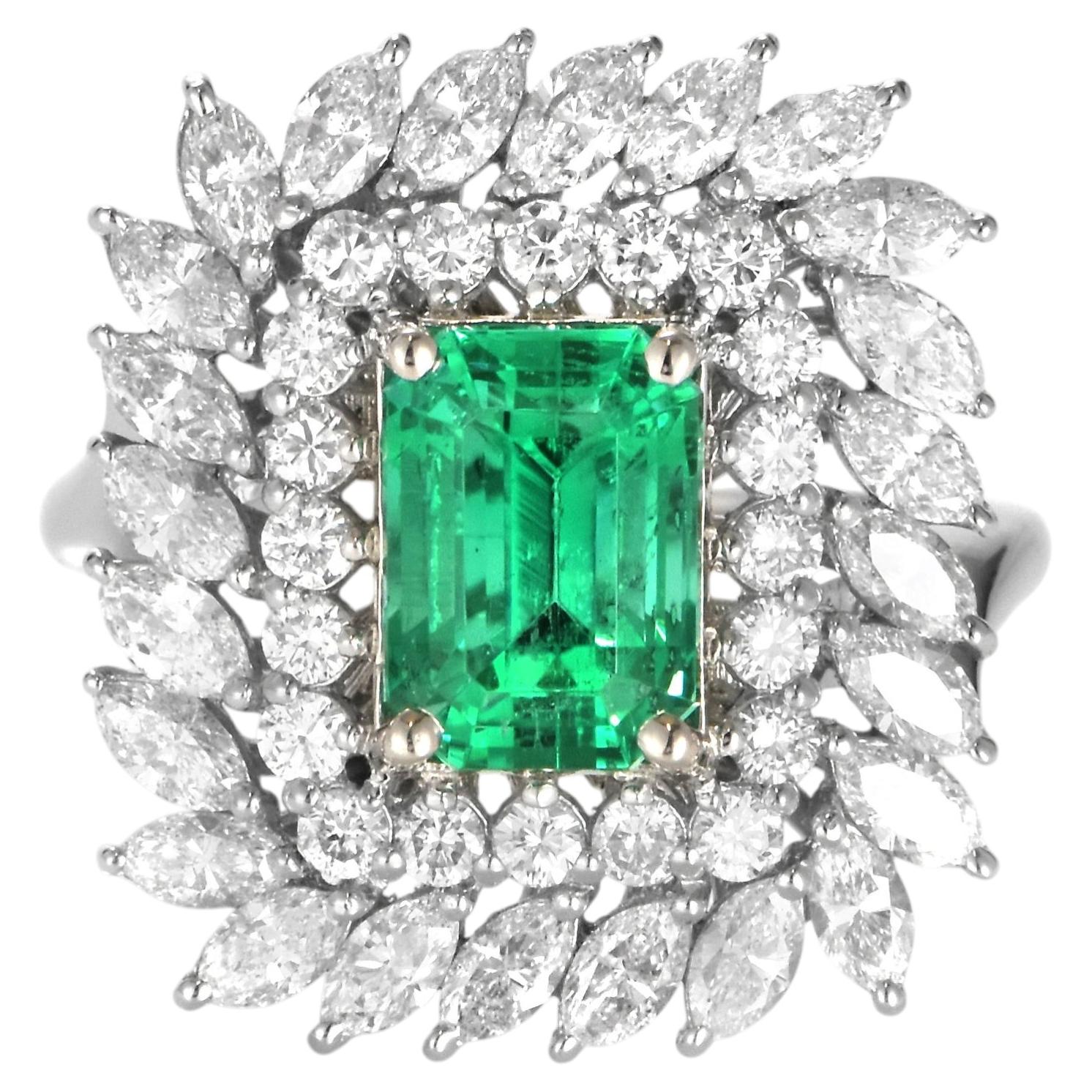 Anello con smeraldo colombiano naturale e diamante certificato GIA da 2,18 carati in platino