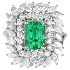 GIA Certified 2.18 ct Natural Colombian Emerald & Diamond Ring Made in Platinum