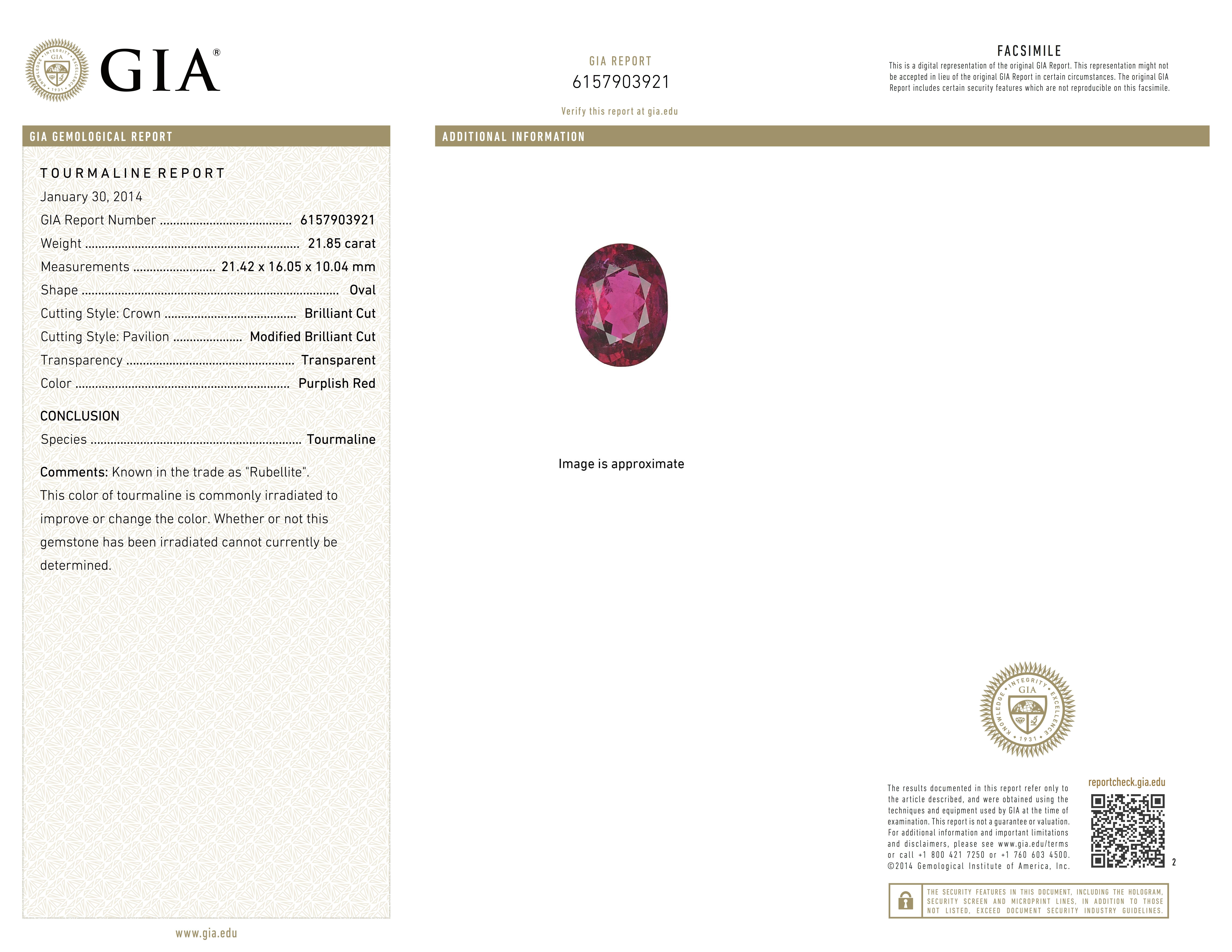 Women's GIA Certified 21.85 Carat Rubellite Diamond Ring For Sale