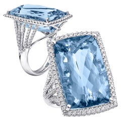 GIA Certified 21.89 ct Natural Aquamarine Diamond 14K White Gold Cocktail Ring