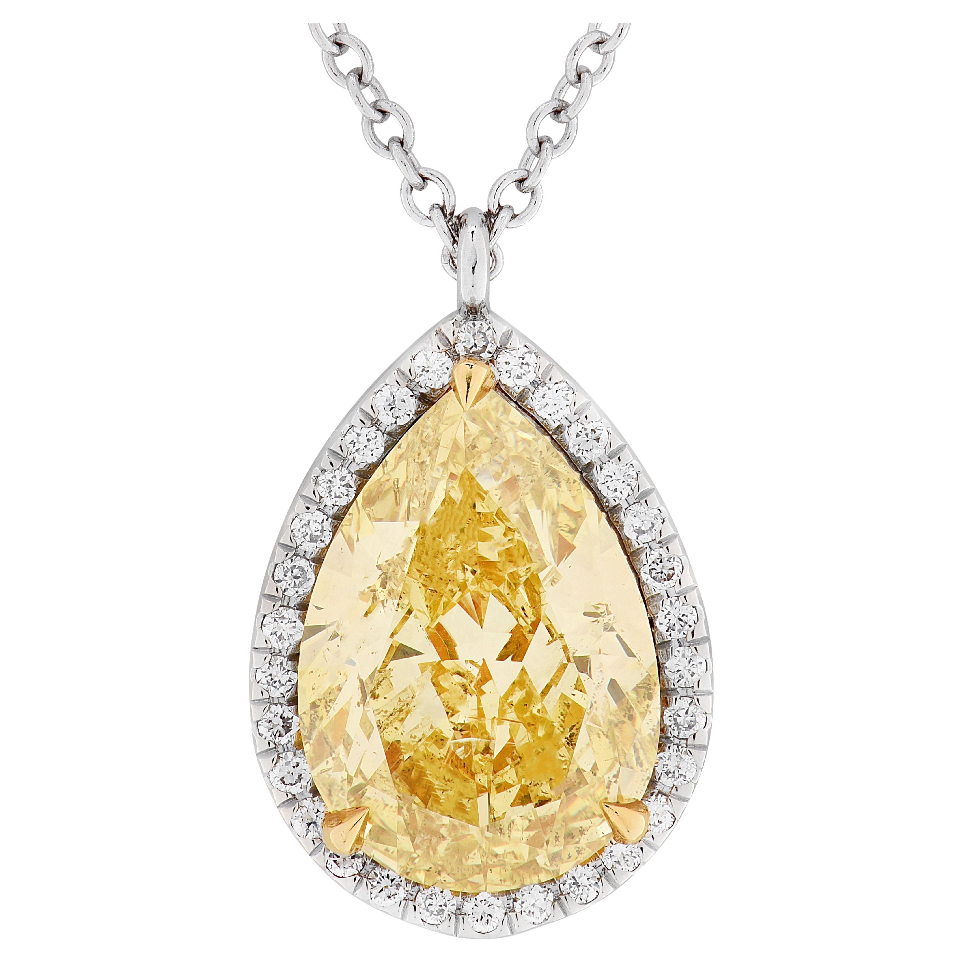 GIA Certified 2.18ct Fancy Intense Yellow Diamond Pendant