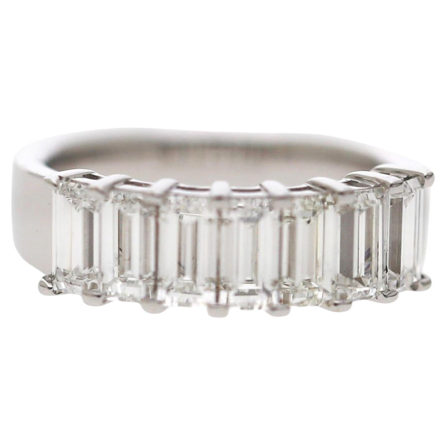 GIA Certified 2.19 Carat Emerald Cut Diamond Channel 18K White Gold Wedding Band