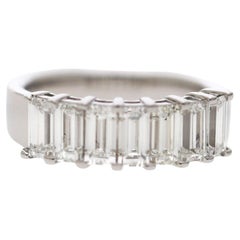 GIA Certified 2.19 Carat Emerald Cut Diamond Channel 18K White Gold Wedding Band