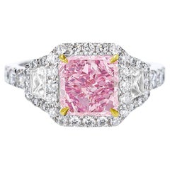 GIA Certified 2.19 Carat Fancy Purple Pink Cushion cut Diamond Ring