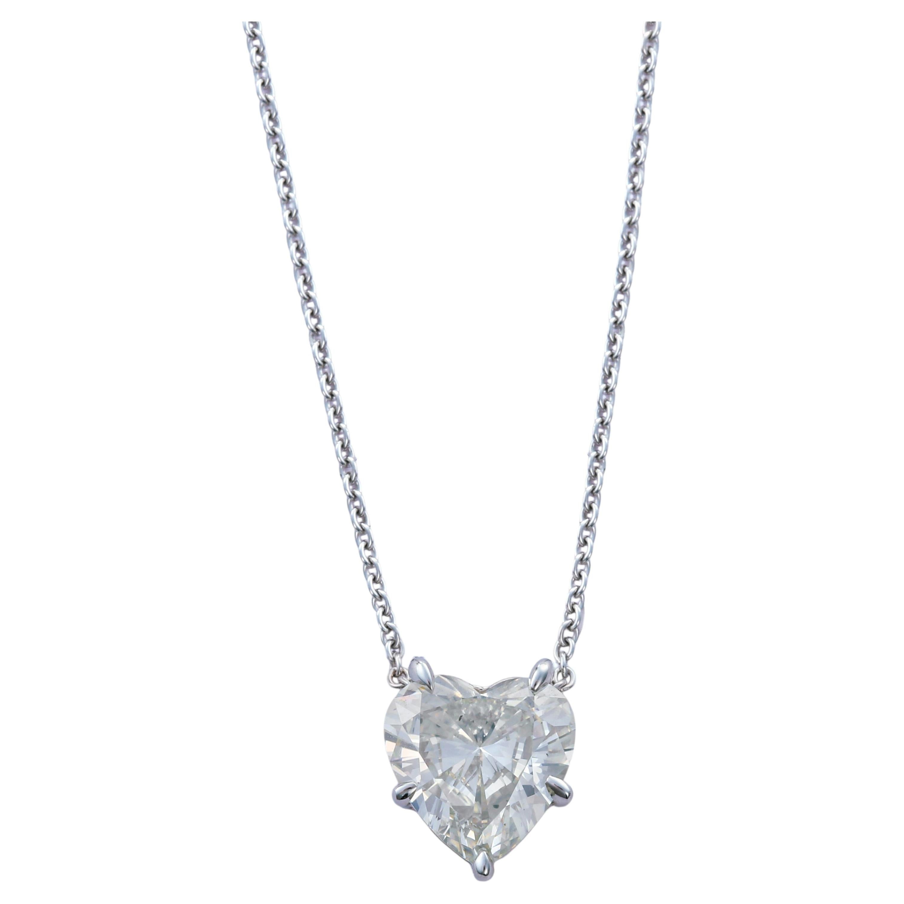 GIA Certified 2.19 Carat Heart Shape Diamond Pendant Necklace in 14k White Gold