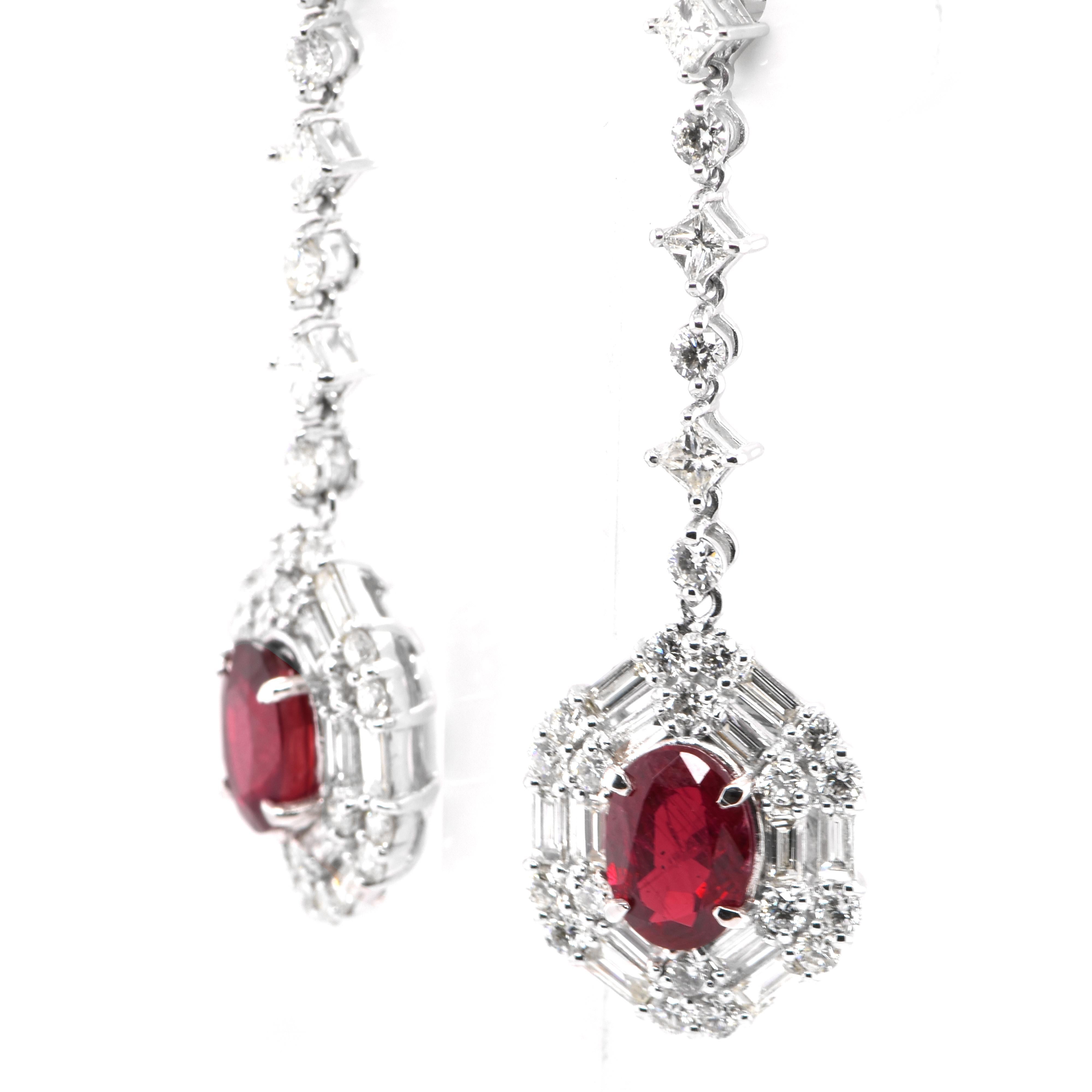 Modern GIA Certified 2.19 Carat Natural Untreated Ruby Drop Earrings Set in Platinum