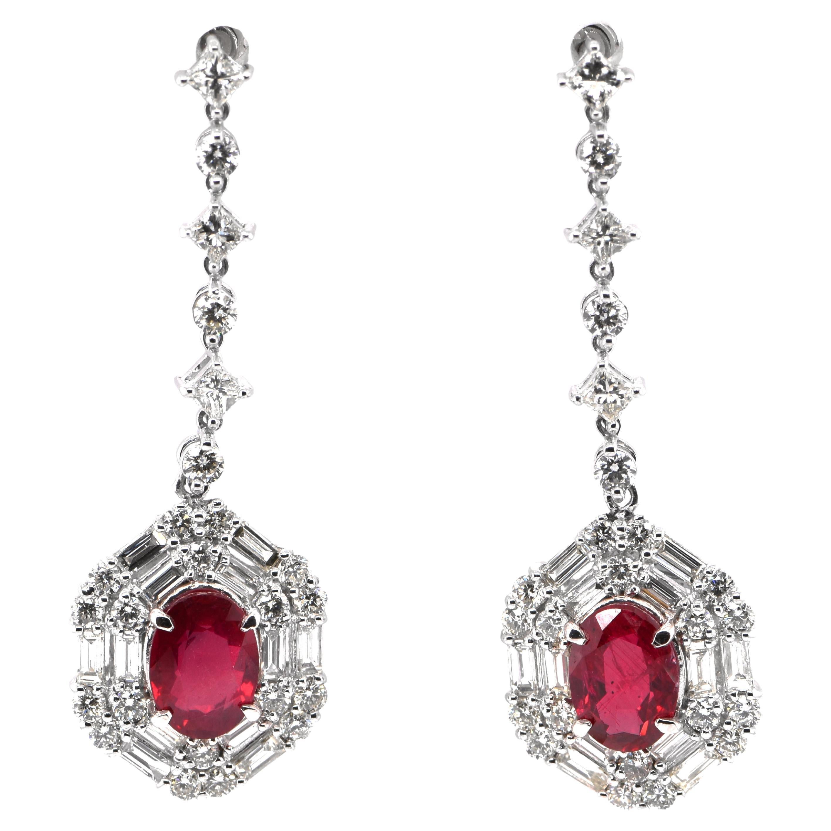 GIA Certified 2.19 Carat Natural Untreated Ruby Drop Earrings Set in Platinum