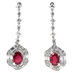 GIA Certified 2.19 Carat Natural Untreated Ruby Drop Earrings Set in Platinum