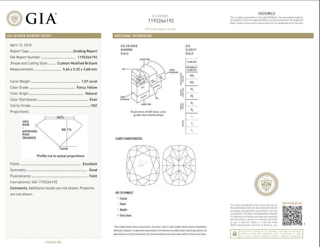 GIA-zertifizierte 2,10 Karat gelbe Diamant-Ohrstecker (Kissenschliff) im Angebot