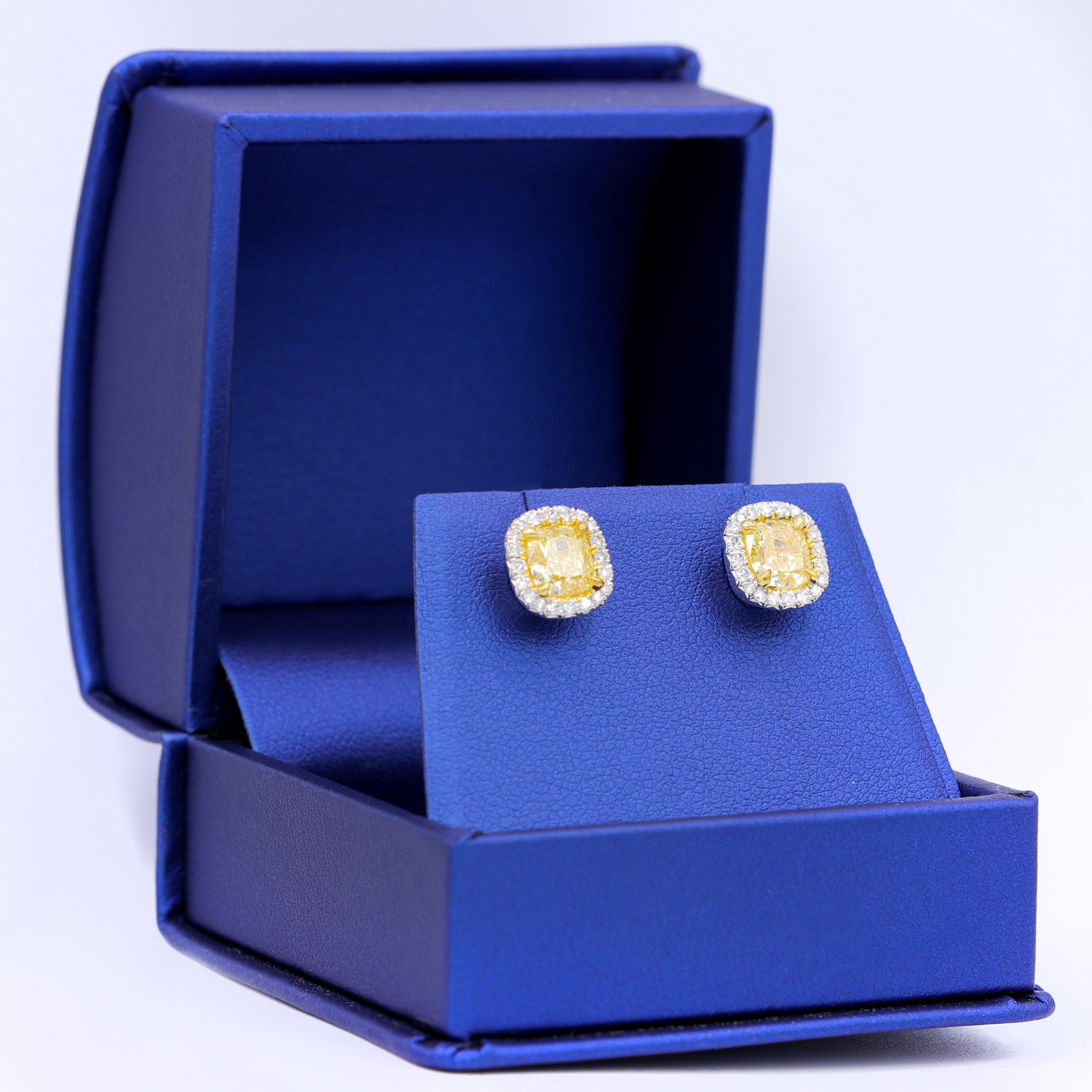 GIA Certified 2.10 Carat Yellow Diamond Stud Earrings In New Condition For Sale In New York, NY