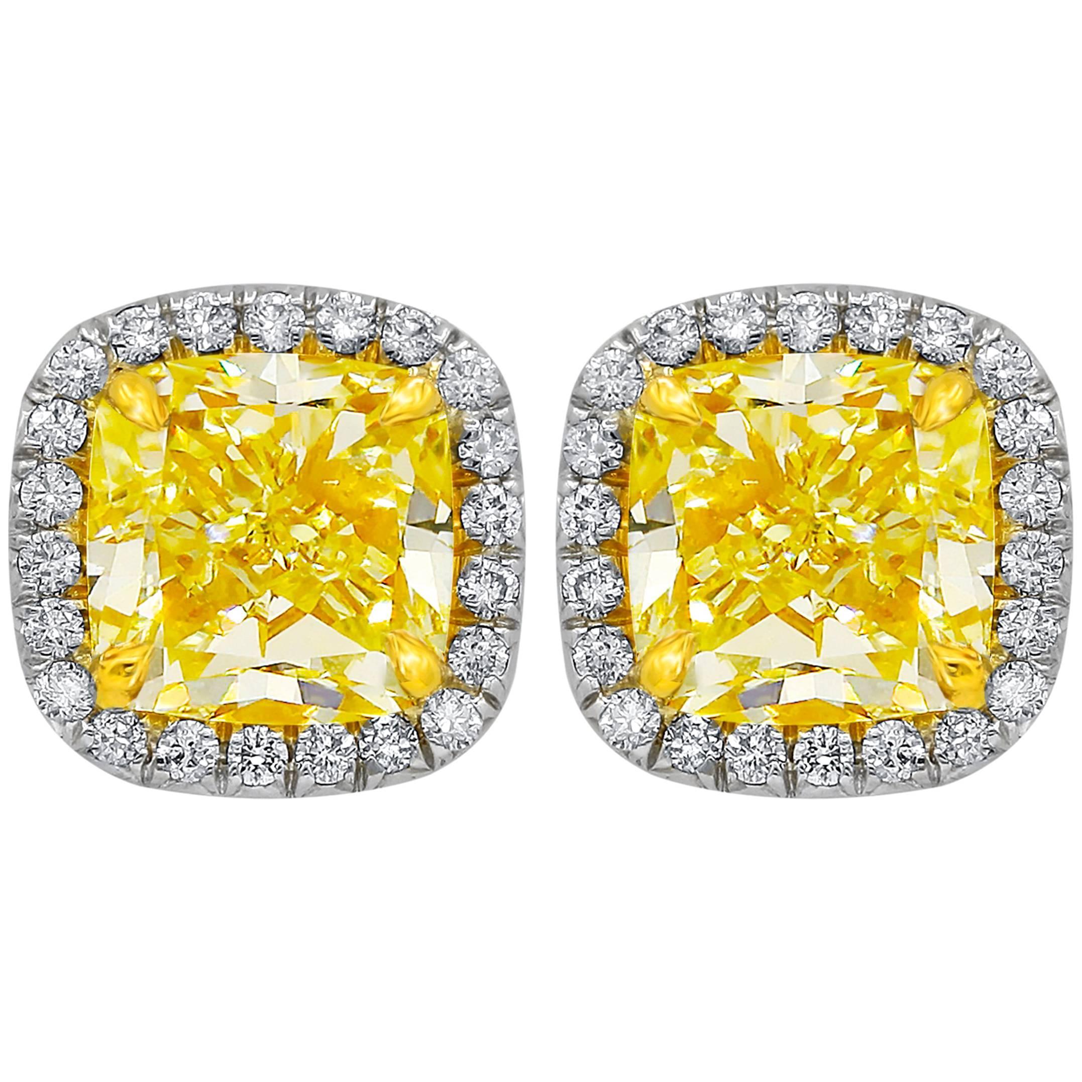 GIA Certified 2.10 Carat Yellow Diamond Stud Earrings
