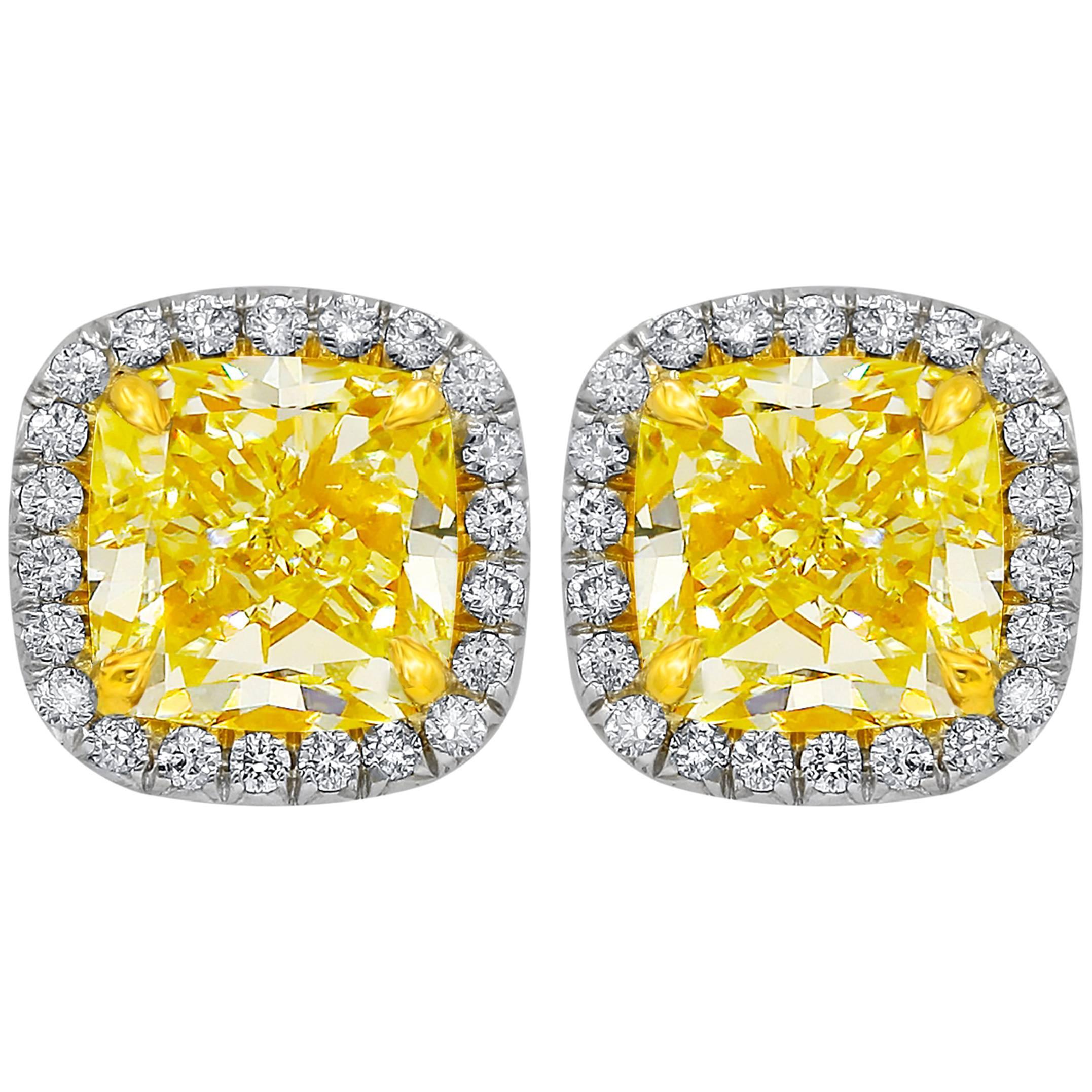 GIA Certified 2.10 Carat Yellow Diamond Stud Earrings