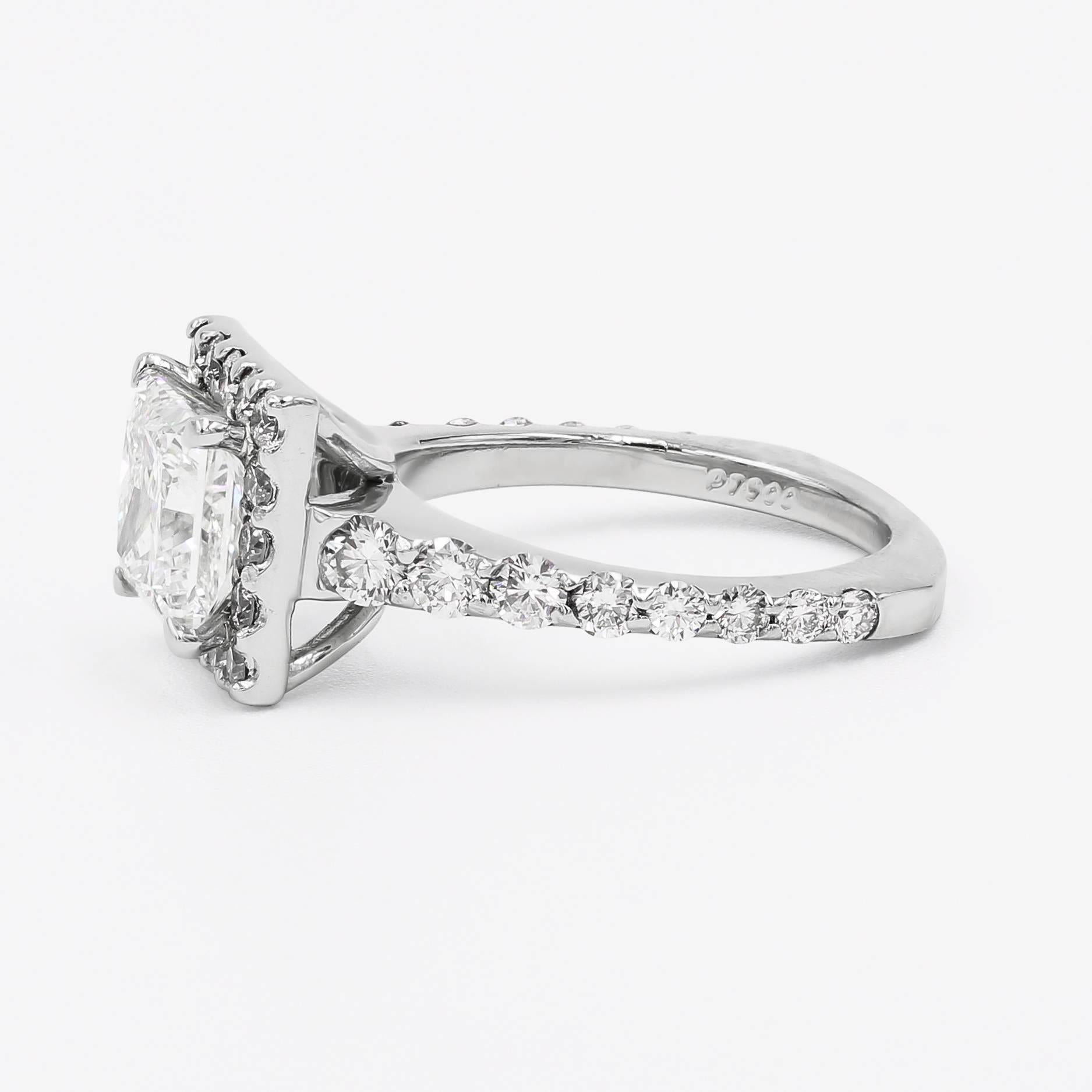 Contemporary GIA Certified 2.19 Carats Princess Cut Halo Set Platinum Diamond Ring
