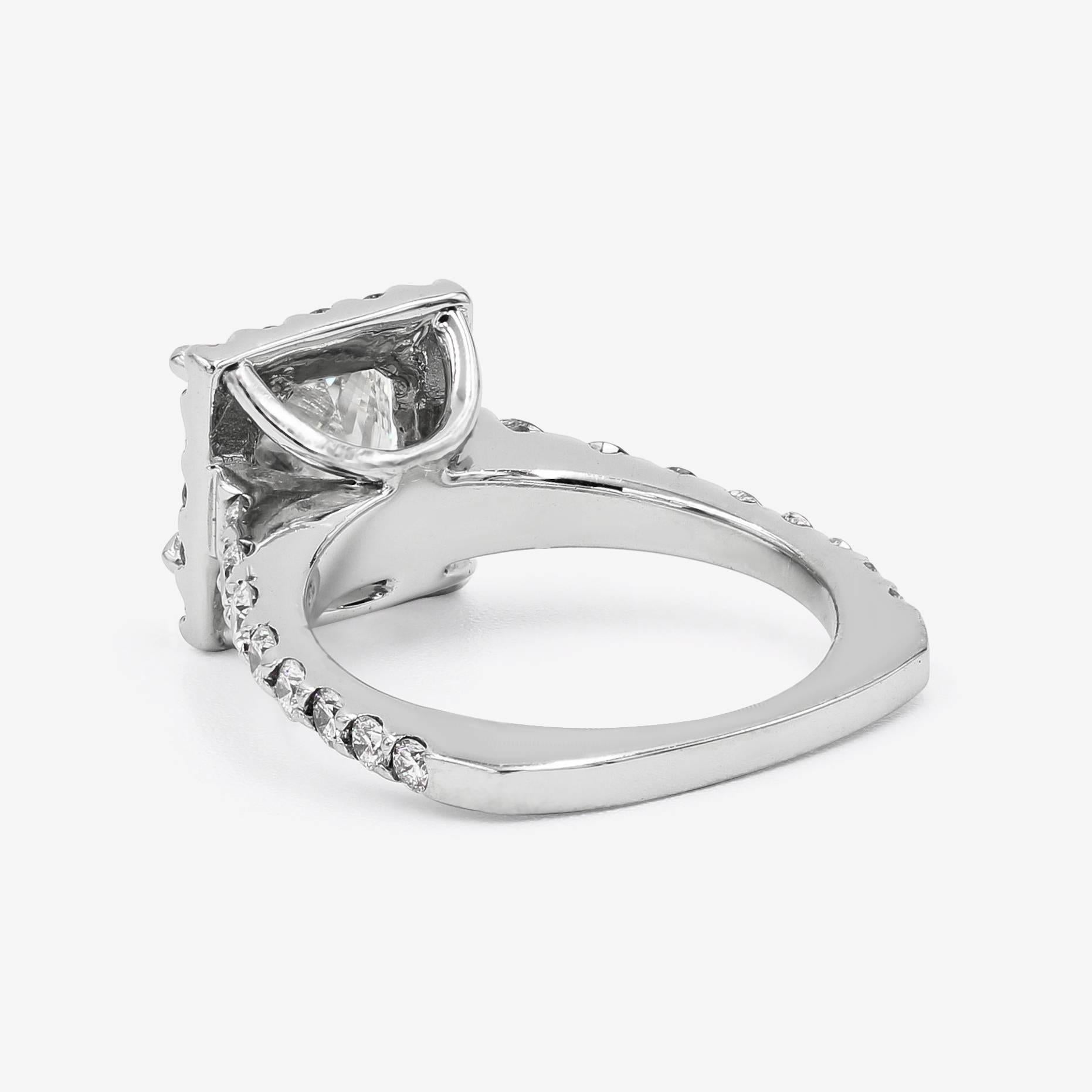 GIA Certified 2.19 Carats Princess Cut Halo Set Platinum Diamond Ring In New Condition In Chicago, IL