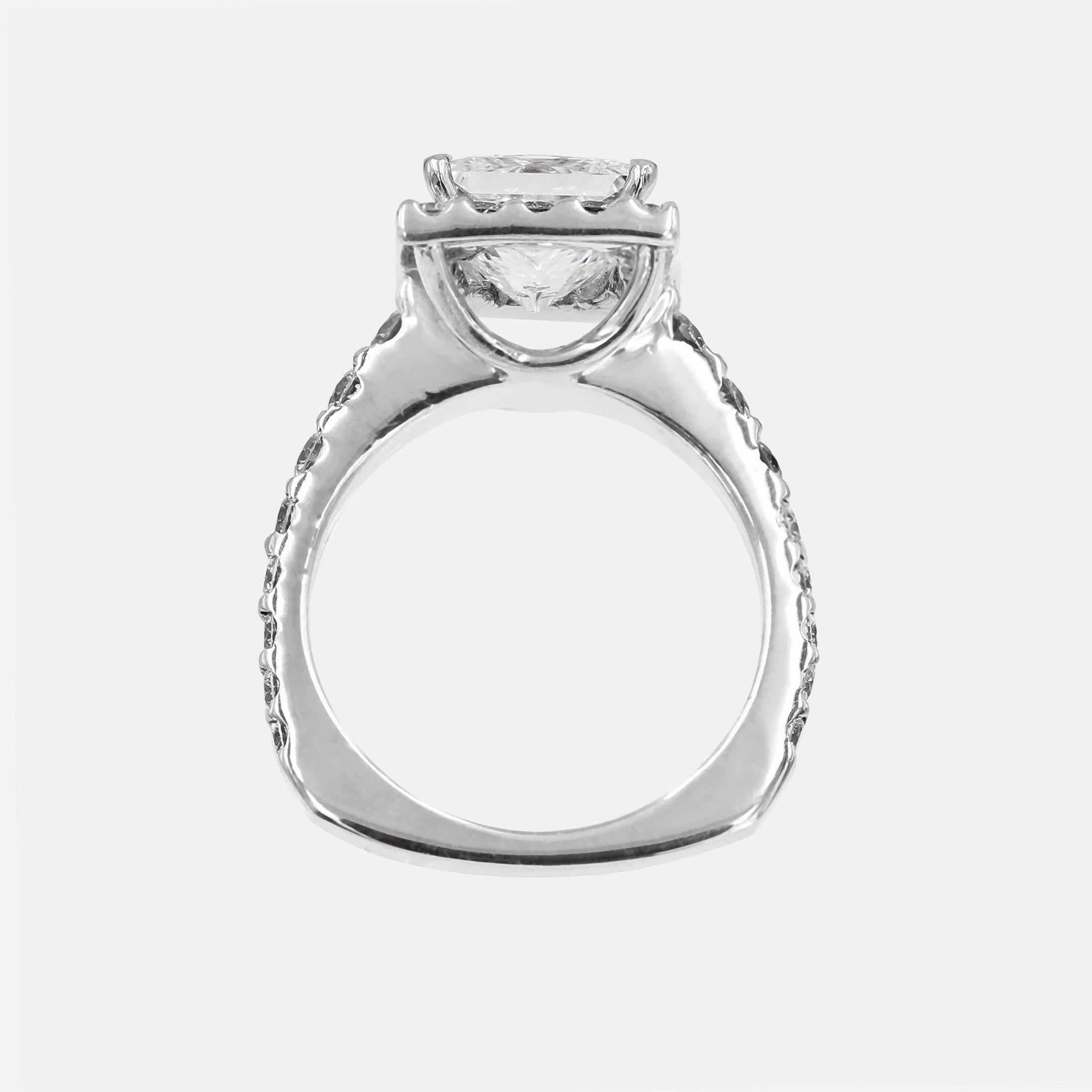 Women's GIA Certified 2.19 Carats Princess Cut Halo Set Platinum Diamond Ring