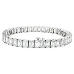 GIA Certified 21.98CTW Emerald-Cut Diamond Tennis Bracelet in Platinum