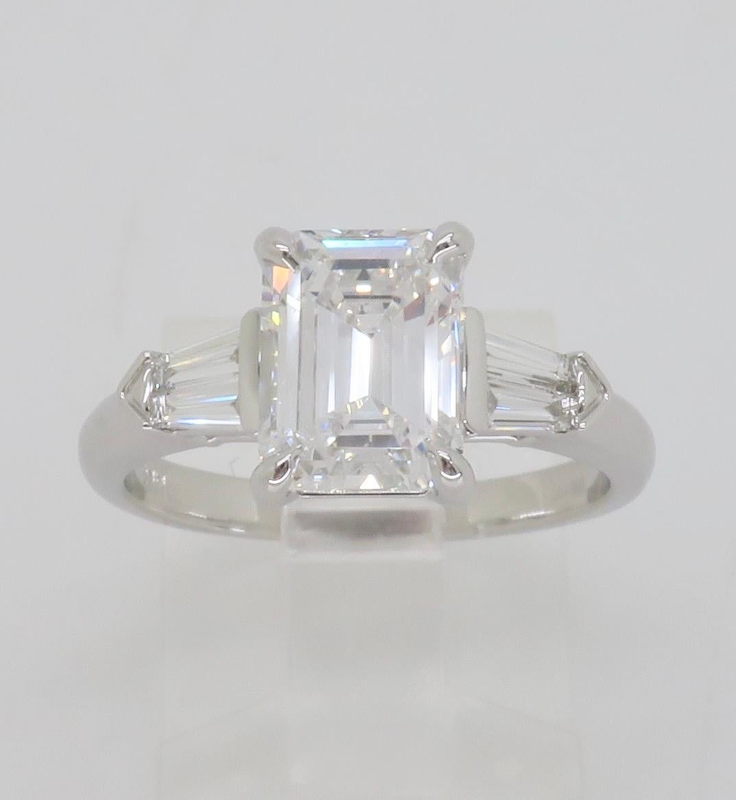GIA Certified 2.19CTW Emerald Cut Diamond Engagement Ring For Sale 12