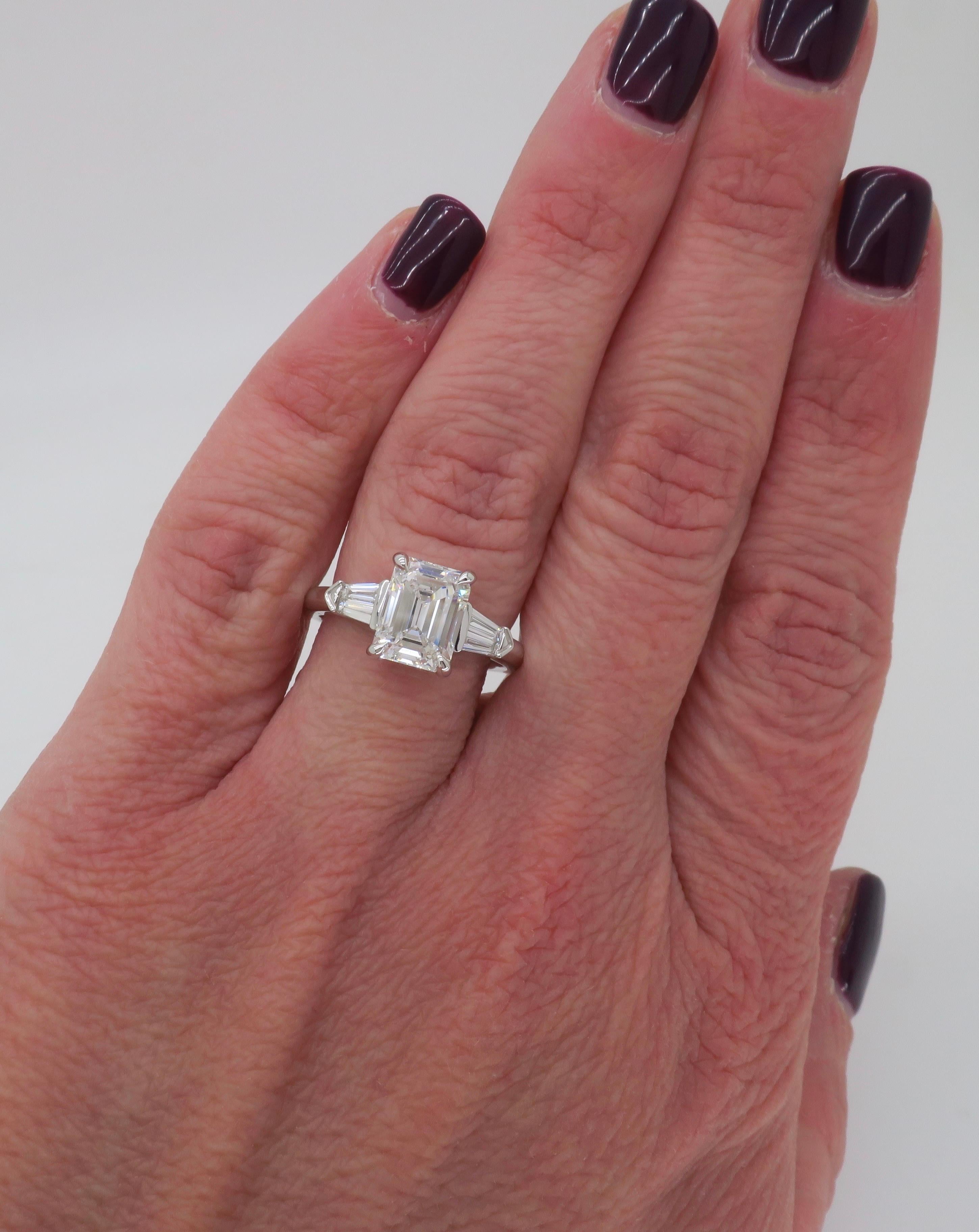 GIA Certified 2.19CTW Emerald Cut Diamond Engagement Ring For Sale 1