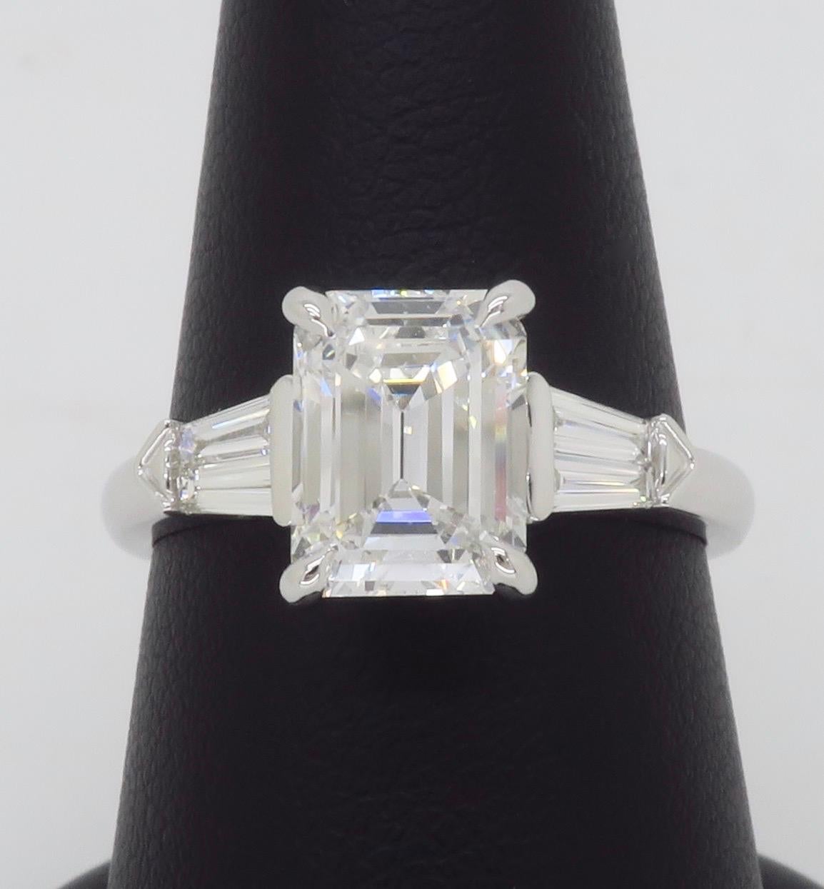 GIA Certified 2.19CTW Emerald Cut Diamond Engagement Ring 2