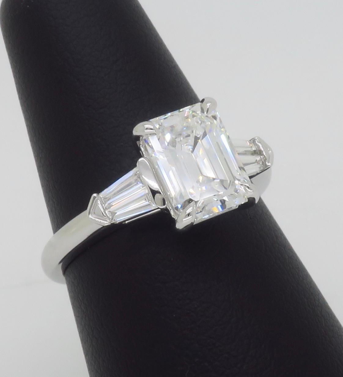 GIA Certified 2.19CTW Emerald Cut Diamond Engagement Ring For Sale 4