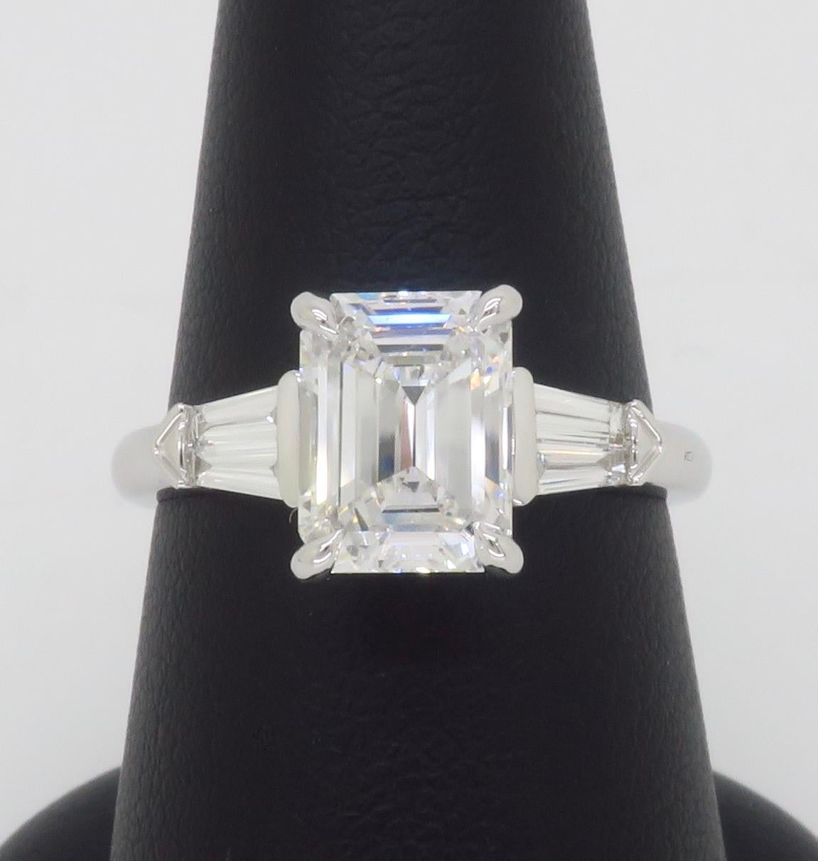 GIA Certified 2.19CTW Emerald Cut Diamond Engagement Ring For Sale 5