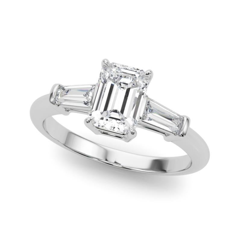 GIA-zertifizierter 2,2 Karat Smaragd & Baguette-Diamantring mit drei Steinen (Smaragdschliff) im Angebot