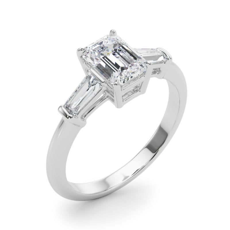 GIA-zertifizierter 2,2 Karat Smaragd & Baguette-Diamantring mit drei Steinen Damen im Angebot