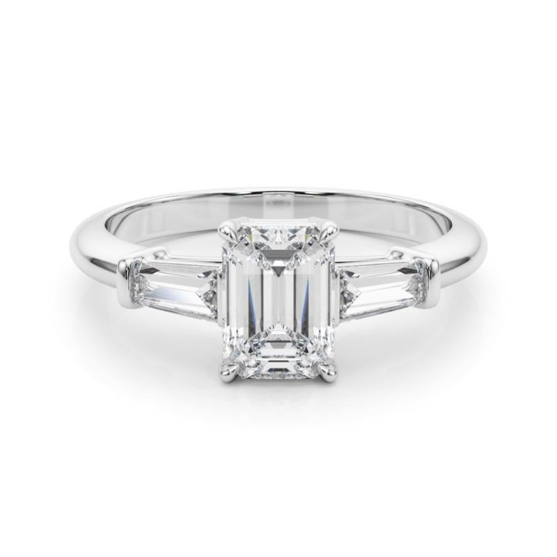 GIA Certified 2.2 Carat Emerald & Baguette Three-Stone Diamond Ring